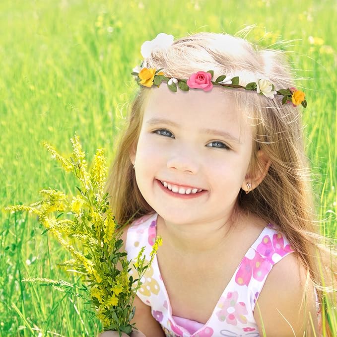 EBOOT 15 Pieces Assorted Colored Flower Crown Wreath Headband Garland Multicolor Headbands Floral Headpiece for Wedding Festival Vacation Fairy Party Photography Props