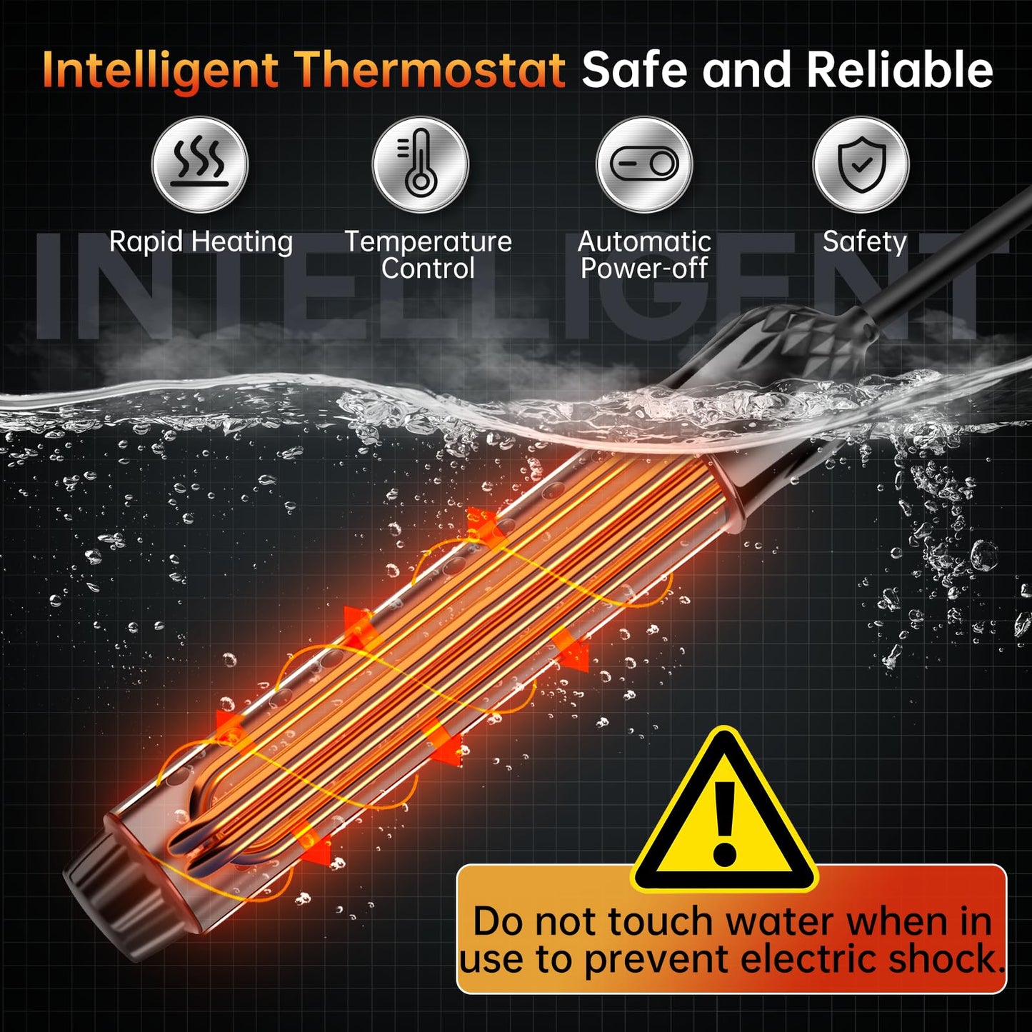 Portable Water Heater for Buckets & Tubs, 2000W Immersion Heater with Intelligent Shut-Off, Stainless Steel Guard & Digital Temperature Sensor, Fast Heating for Backyard Pools, RVs & Home Use