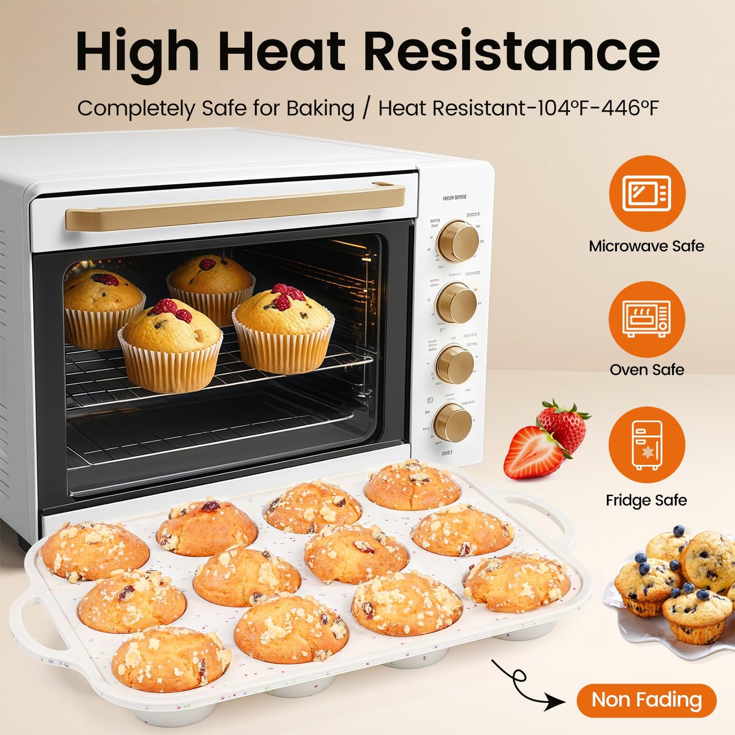 Fimary Silicone Muffin Pans for Baking 2 Pack, 2.8 Inch with Metal Reinforced Frame, Regular Size Nonstick Silicone Cupcake Pan 12 Cups for Baking Homemade Muffins, Cupcakes, Dishwasher Safe BPA Free