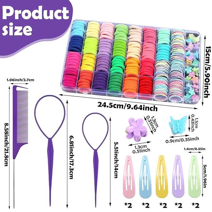 Hair Accessories for Girls - 360 Pieces Toddler Elastic Hair Ties, Hair Clips, and Hair Tail Tools in 31 Colors