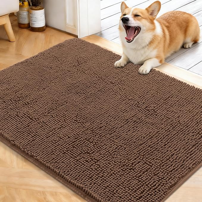 OLANLY Dog Door Mat for Muddy Paws 40x32, Absorbs Moisture and Dirt, Absorbent Non-Slip Washable Doormat, Quick Dry Chenille Mud Mat for Dogs, Entry Indoor Entryway Carpet for Inside Floor, Mocha