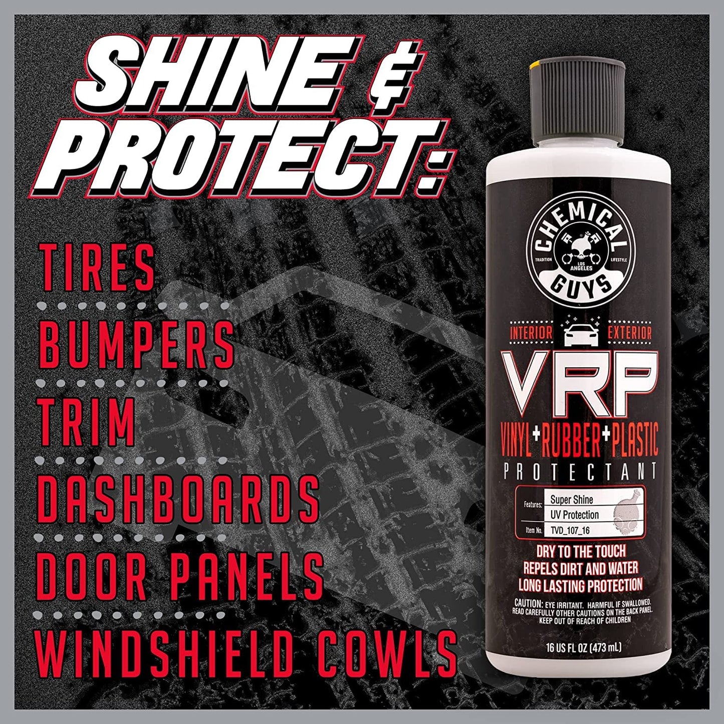 Chemical Guys VRP Protectant & WonderWave Applicators Kit - 16 oz Vinyl, Rubber, and Plastic Dressing with Foam Applicators - Restores Your Car's Interior & Exterior Surfaces