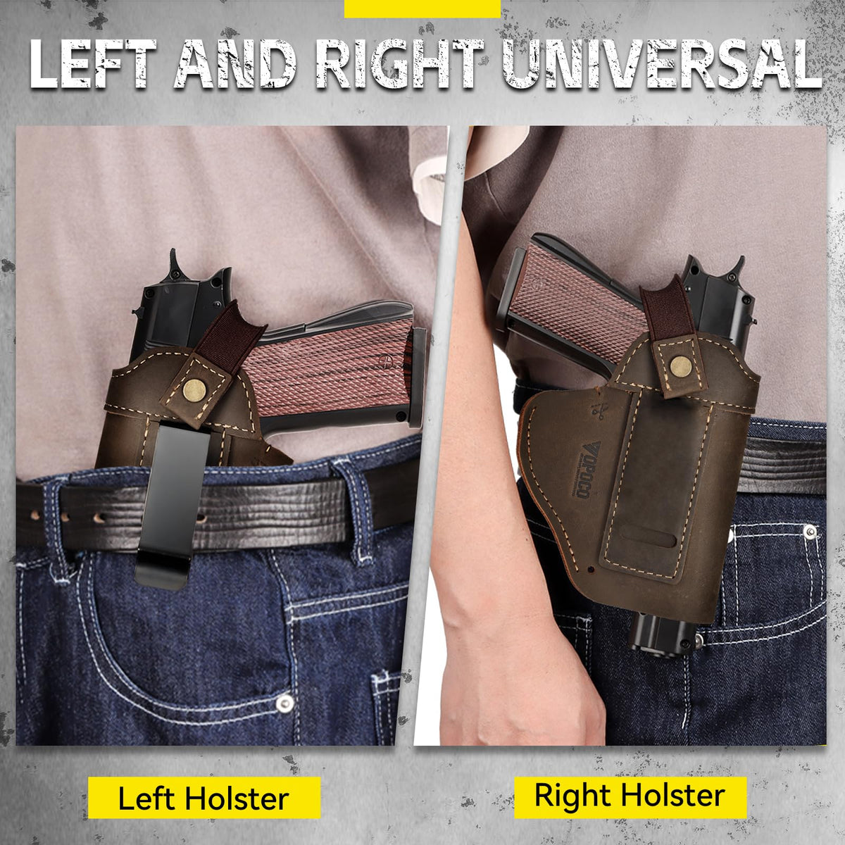 IWB/OWB Universal Leather Gun Holster for Men Women Right/Left Concealed Carry Holster Fits Glock 17/19/23/26/42/43X Taurus G2/G2C/G3C Sig P365 P320 Springfield Hellcat M&P 9mm Shield Most Size Pistol