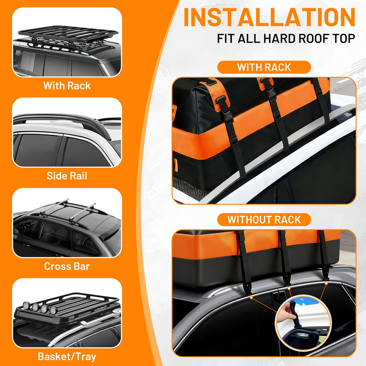 Car Rooftop top Cargo Carrier 21 Cubic feet 100% Waterproof Heavy Duty PVC for All Cars with/Without Rack, Includes Anti-Slip Mat, 10 Reinforced Straps, 6 Door Hooks, Luggage Lock