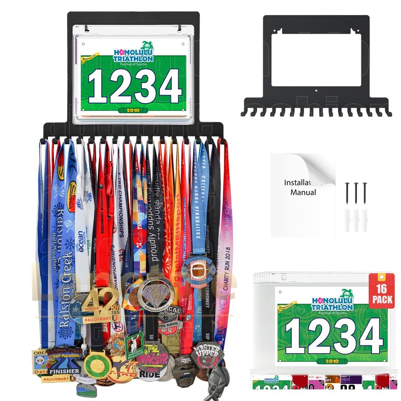Lapetale Fashion Race Bib and Medal Display,Marathon Medal Display and Runner Medal Hanger Display,Bib Running Medal Display, Running Medal Hanger Display,Medal Holder for Wall,Gifts for Runners16