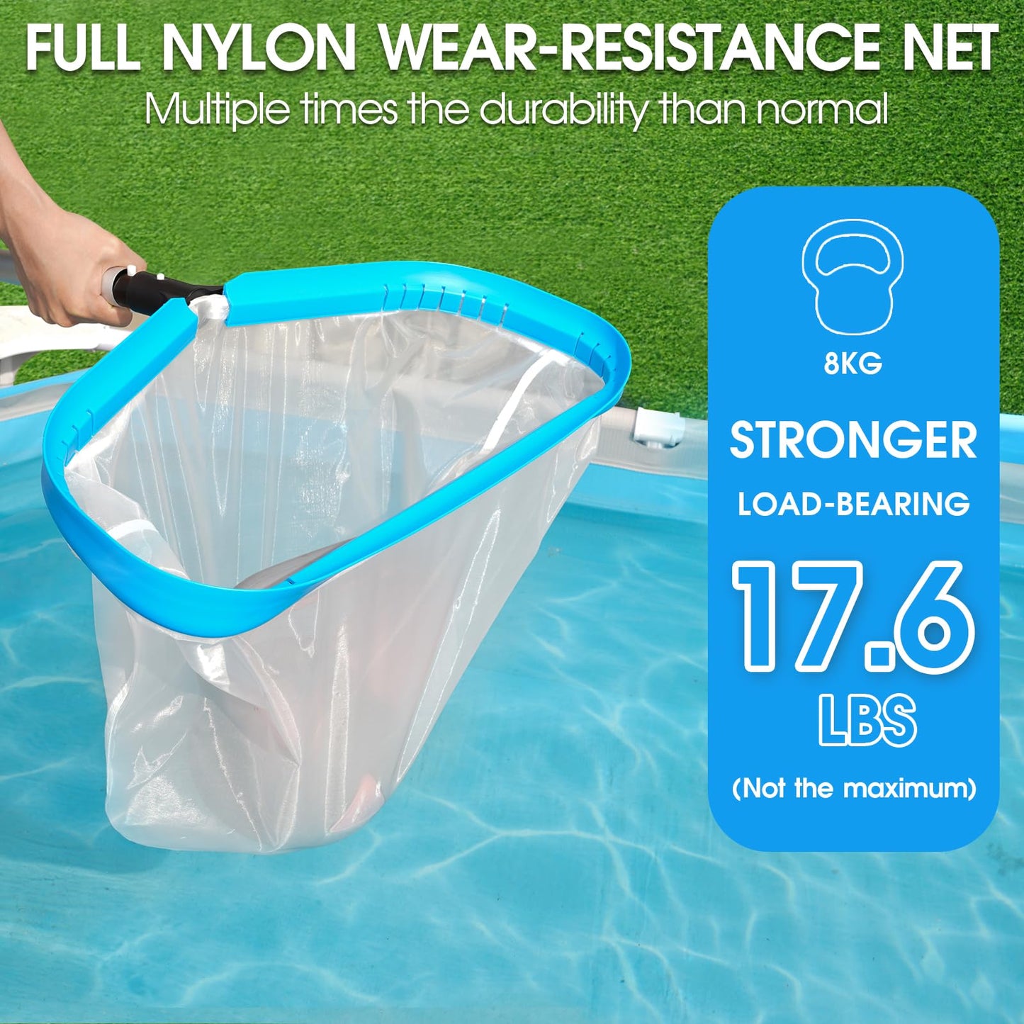 TidyMister 20'' Ultra Fine Mesh Pool Skimmer Net Rake for Sand Silt Pollen Debris - Super Extra Fine Nylon Cleaning Pool Net for Above Ground & In-ground Swimming Pools