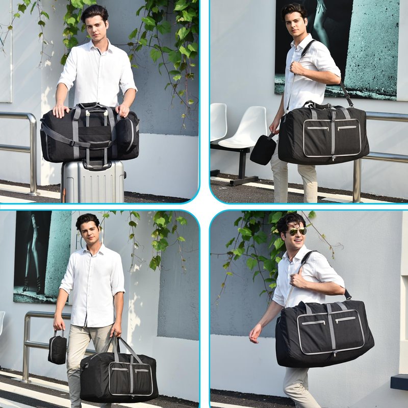 Felipe Varela 65L Duffle Bag with Shoes Compartment, Foldable Waterproof Travel Duffel Bags Duffle Overnight Weekend Travel Gym Bag for Men Women(Black)