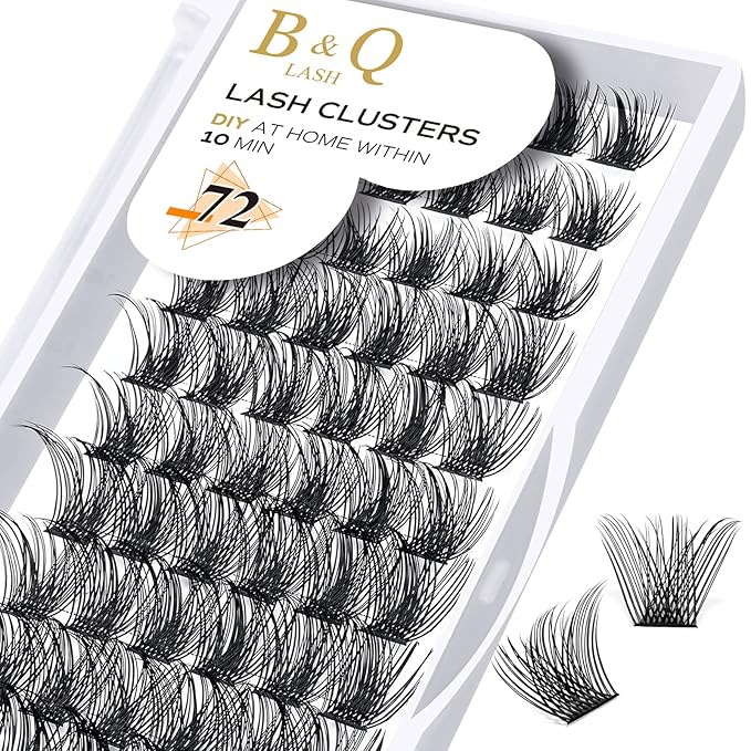 B&Q Volume Lash Clusters Wispy B02, Eyelash Clusters 72PCS Cluster Eyelash Extensions, D Curl Lash Cluster Natural Individual Lashes False Eyelashes Clusters with Soft Band(B02-D-8-16MIX)