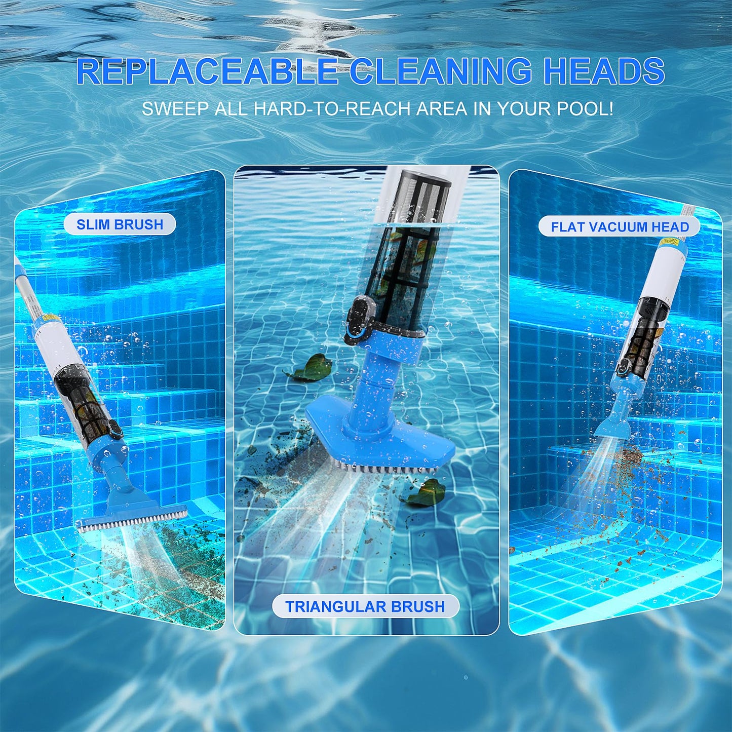 4 in 1 Cordless Rechargeable Small Pool Vacuum spa hot tub 90 Mins Running Time, 12 Gallons/Min Powerful Suction 2026 new (White Cyan)