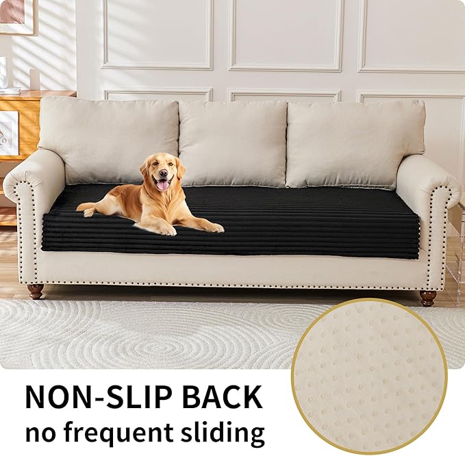 HAOMAIJIA Waterproof Couch Cover for Dogs Washable,Faux Fur Pet Couch Covers for Sofa,Soft Dog Bed Cover Non-Slip Couch Covers for 3 Cushion Couch Sofa Pet Friendly (Black, 35" x 74" 1 Pack)
