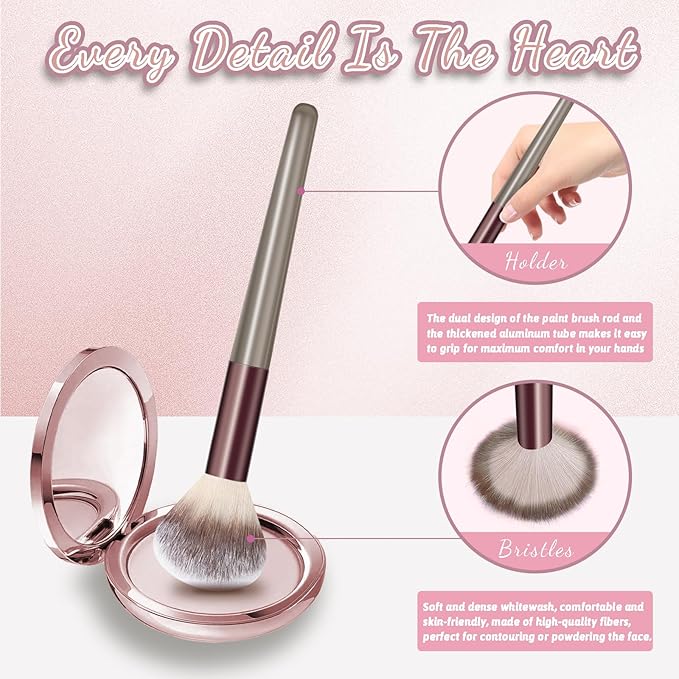 Makeup Brush Set, Premium Synthetic 14 Pcs Makeup Brushes, Travel Makeup Brush Set for Foundation, Concealer, Blush and Eyeshadow Brush(Red Brown)