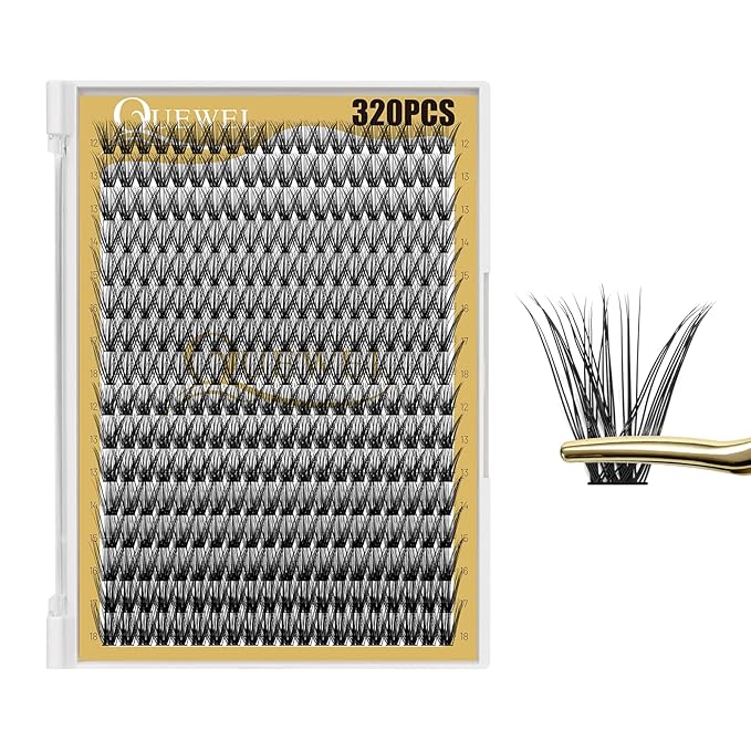 QUEWEL Lash Clusters 320Pcs Cluster Lashes 40D+50D D Curl Lash Clusters Mix12-18mm Individual Eyelashes Clusters Wispy DIY Eyelash Extension Thin Band Soft to Use at Home (40D+50D D Mix12-18)