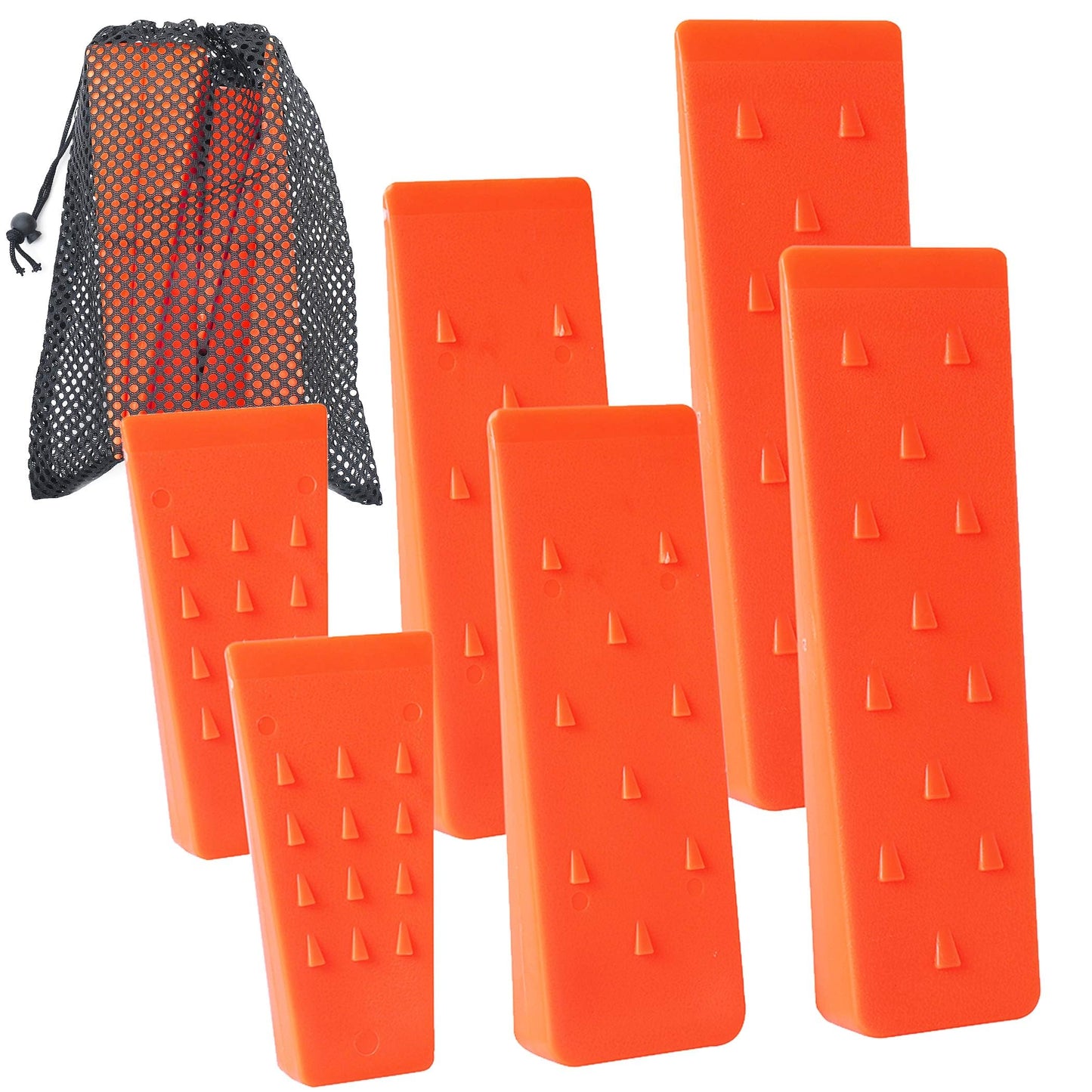 6 Pack Tree Felling Wedges with Spikes for Safe Tree Cutting â 2 Each of 10", 8â and 5.5â Wedges with Storage Bag; 6 Felling Dogs to Guide Trees Stabilize and Safely to Ground for Loggers and Fallers