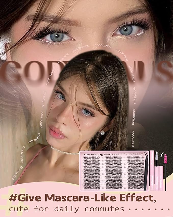 Goddvenus Wispy Lash Clusters Kit Mascara-like Natural Eyelash Clusters Lashes Cluster Eyelash Extensions Kit 10-16mm False Eyelashes Individual Lashes C Curl Lash Extension Kit For DIY