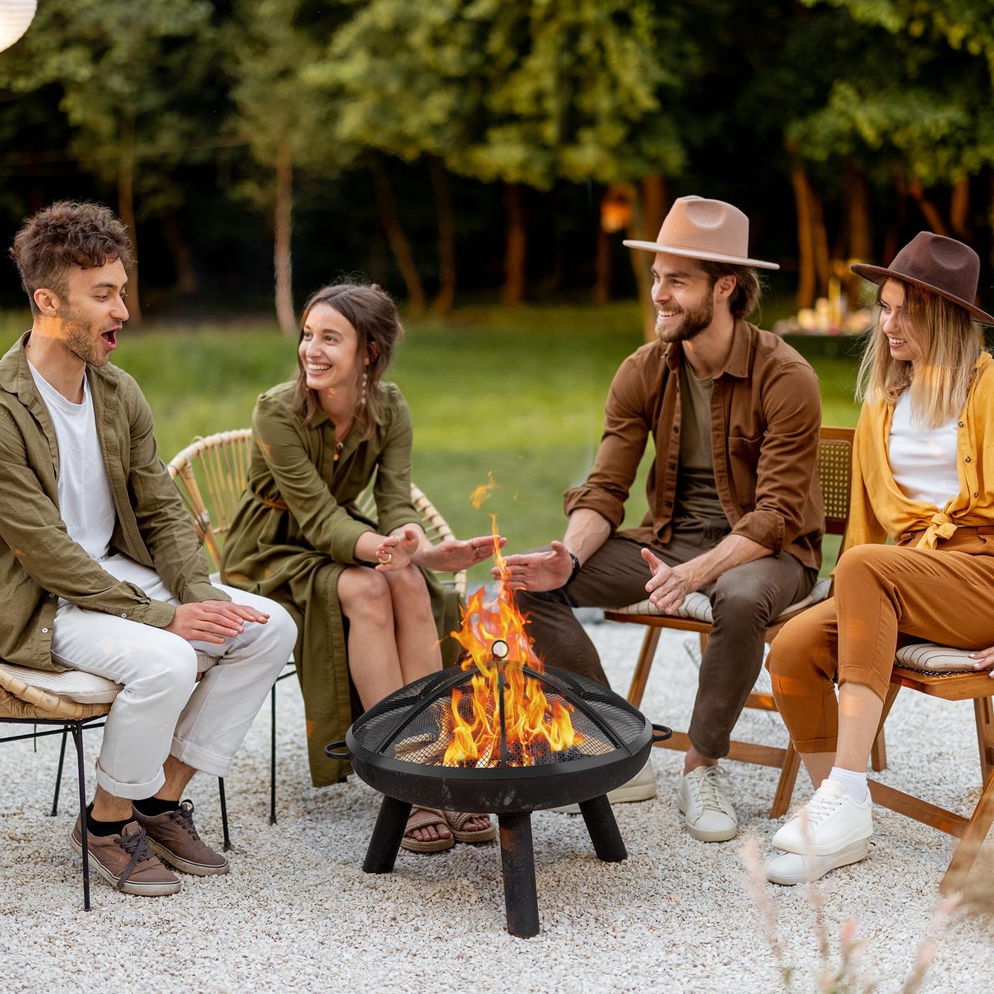 Fire Pit Spark Screen, Fire Pit Screen 22 Inch Round with Handle & Poker, Collapsible Heavy Duty Mesh Fire Pit Cover Fire Pit Lid for Outdoor/Patio/Backyard/RV Camping/Beach