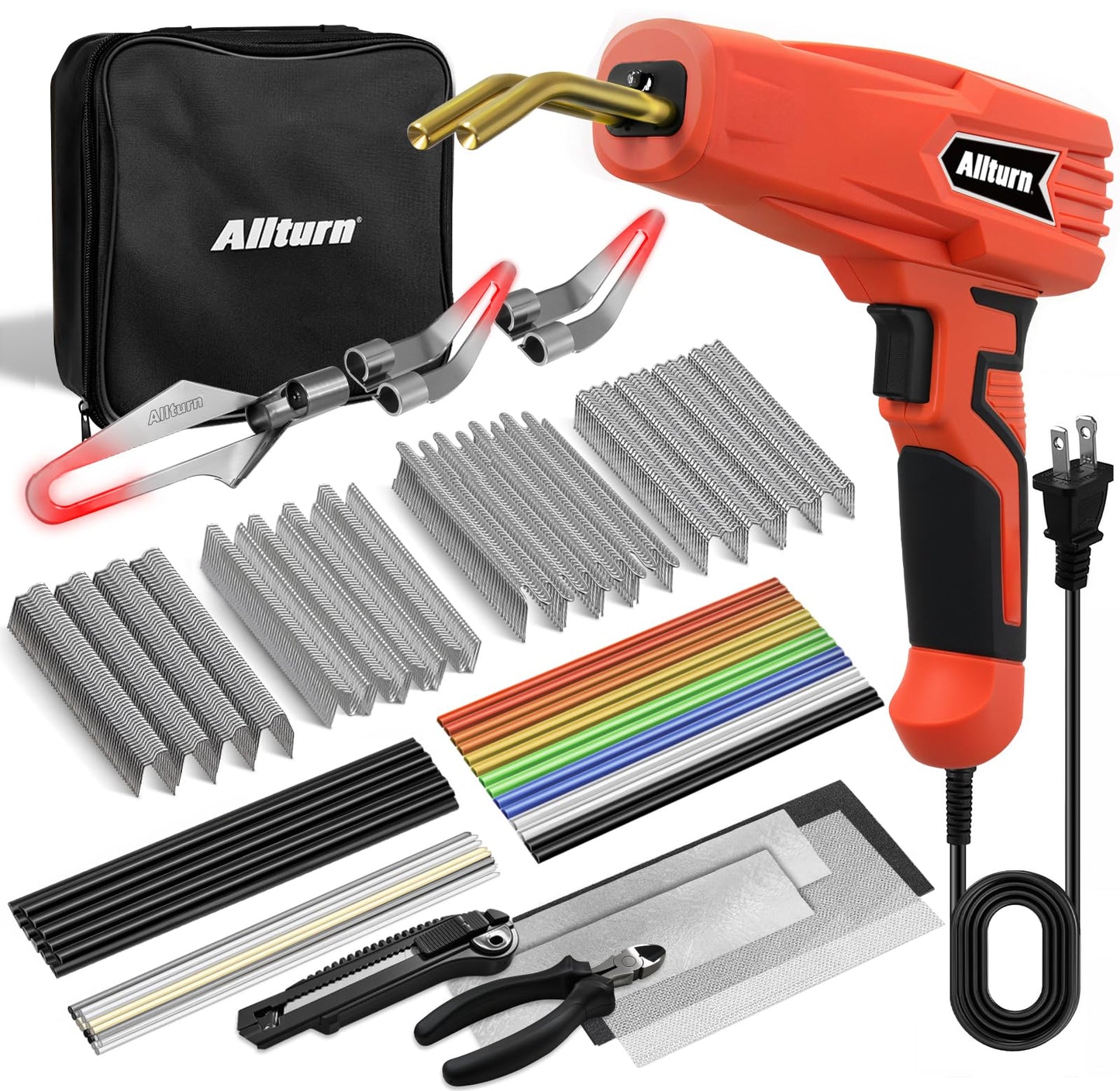 Allturn Plastic Welder, 2 in 1 Plastic Welding Kit, Hot Staples Weld Gun, Car Bumper Repair Kit for Most Plastics, Patent Number D970324(Red)