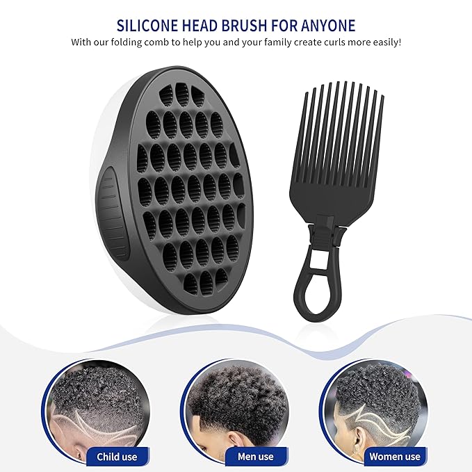 Silicone Curl Brush,Africa Comb,Magic Curly Hair Brush Twist Hair,Afro Pick,Men Women Boys Girls Wave Curler Tool,1 Set Black