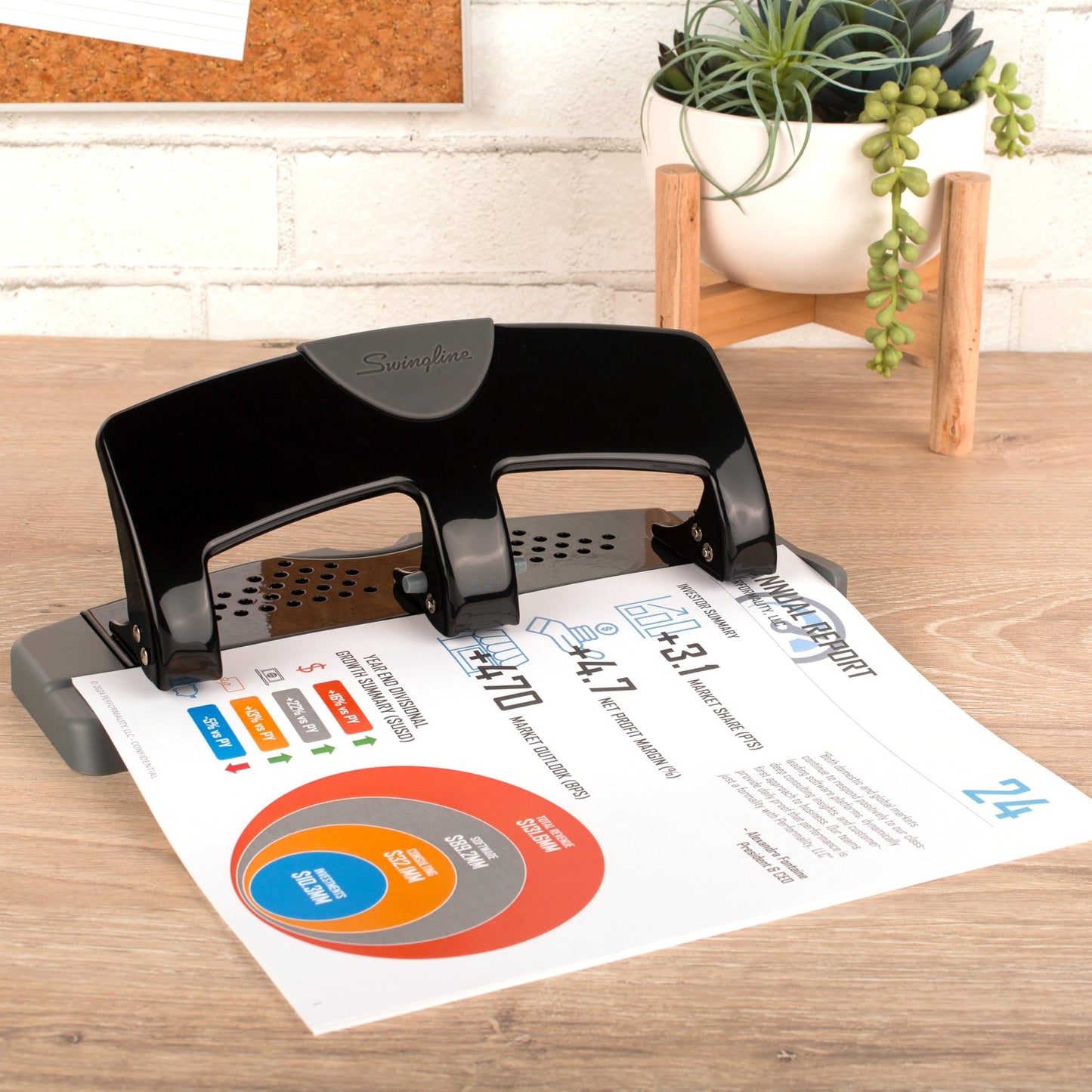 Swingline 3 Hole Punch, 20 Sheet Capacity Three Hole Puncher 3 Ring, Paper Punch, SmartTouch Low Effort, Black & Silver (74133)