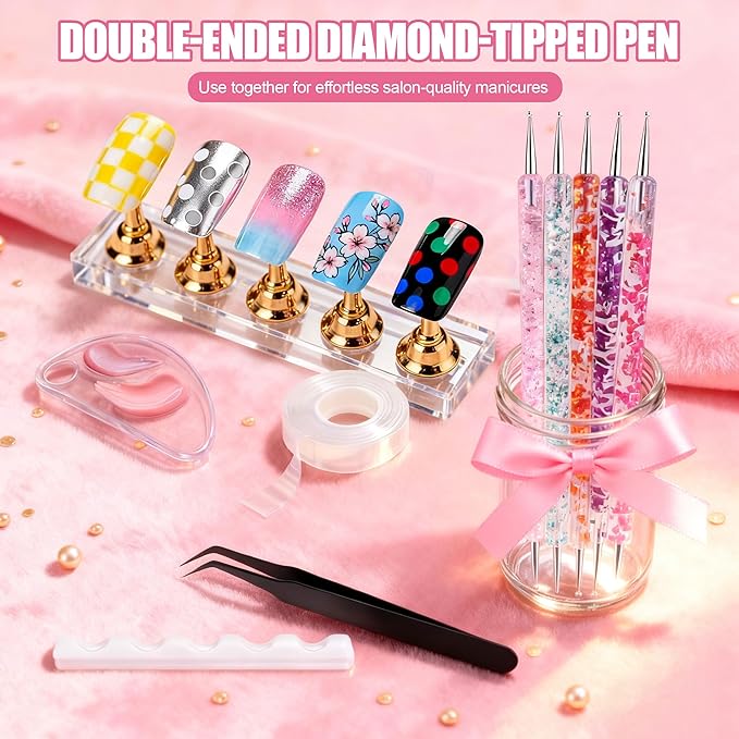Artdone Nail Art Brushes With Nail Stands Nail Art Tool Set, Dotting Tools, Dust Brush,Striping Brushes for Long Lines, Drawing Pen For Gel Polish Design supply