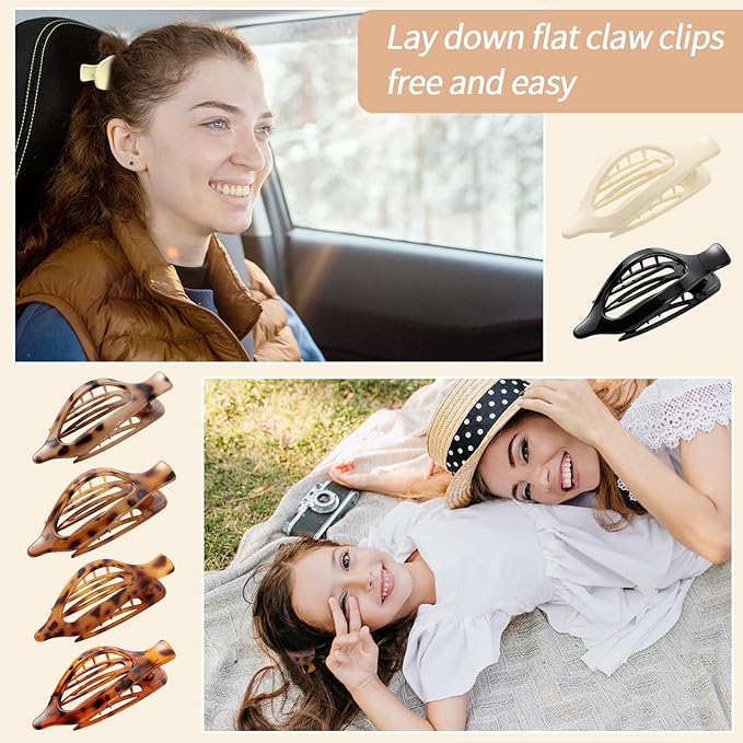 6 Packs Flat Claw Clips for Women, French Tortoise Shell Flat Hair Clip, Matte Hair Claws Clip for Thin Thick Hair, Lay Down Claws Clips, Durable Strong Hold Hair Clip, Gifts Hair Accessories