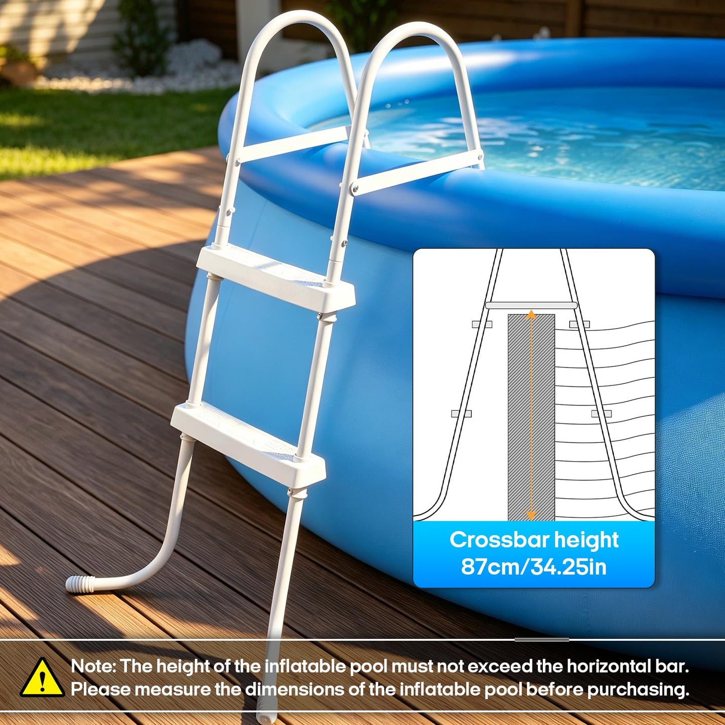 Above Ground Pool Ladder, 34 '' Pool Ladder, Swimming Pool Frame Ladder, 2-Steps,Suitable for Pools up to 34 inches deep Above Ground, Anti Slip Feet & Wide Steps