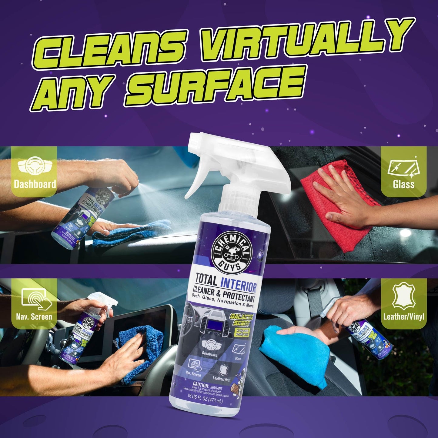 Chemical Guys Total Interior Cleaner & Protectant - 32 oz Galactic Scent All-in-One Car Interior Cleaner for Dash, Seats, Carpet, Glass, Vinyl, Leather, and Plastic - Cleans & Protects Every Surface