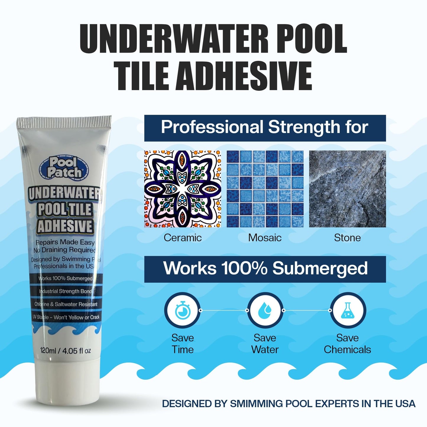 Pool Patch Underwater Pool Tile Adhesive (4 oz) – Waterproof Pool Tile Setting Paste – Professional Strength Adhesive for Ceramic, Mosaic & Stone – Works 100% Submerged, No Need to Drain Pool