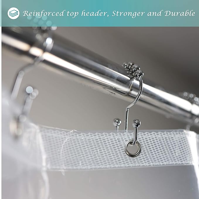 Mrs Awesome Shower Curtain Liner with 6 Magnets Clear Thick PEVA, Premium Waterproof Plastic Shower Curtain Standard Size 72 x 72 inch, Clear