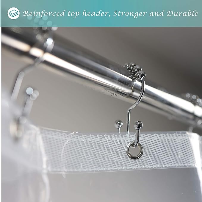 Mrs Awesome 82x74 Wide Shower Curtain Liner with Magnets, Free Hooks Included, Waterproof PEVA, PVC Free, 82 x 74 inches, Clear