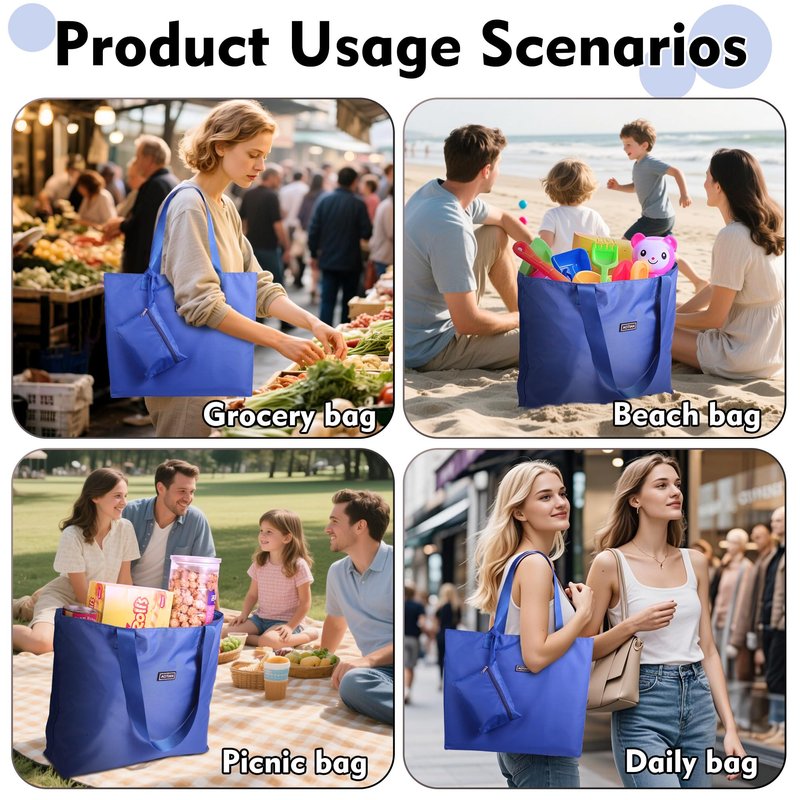 AOTIAN Heavy Duty 20 Liter Reusable Grocery Bags, Thickened Tear-Resistant Polyester Fabric Foldable Machine Washable Shopping Bags, Zipper Closure Water-Resistant Large Tote Bag Travel Gym Beach Bag