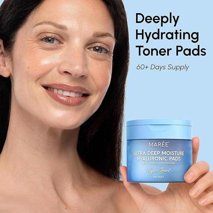 MAREE Hyaluronic Acid Toner Pads - Hydrating Face Wipes for Women Cleansing - Zero Pore Toning Brightening Exfoliating Face Pads - Pore Reducer Facial Peels - Acne Treatment Device