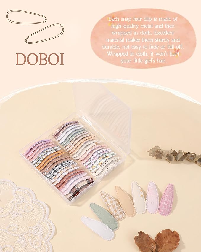 doboi 40Pcs Toddler Hair Clips Hair Barrettes Baby Girls Hair Bows Clips Floral Print Non Slip Snap Hairpins Flower Hair Clips for Girls Kids Toddler Hair Accessories