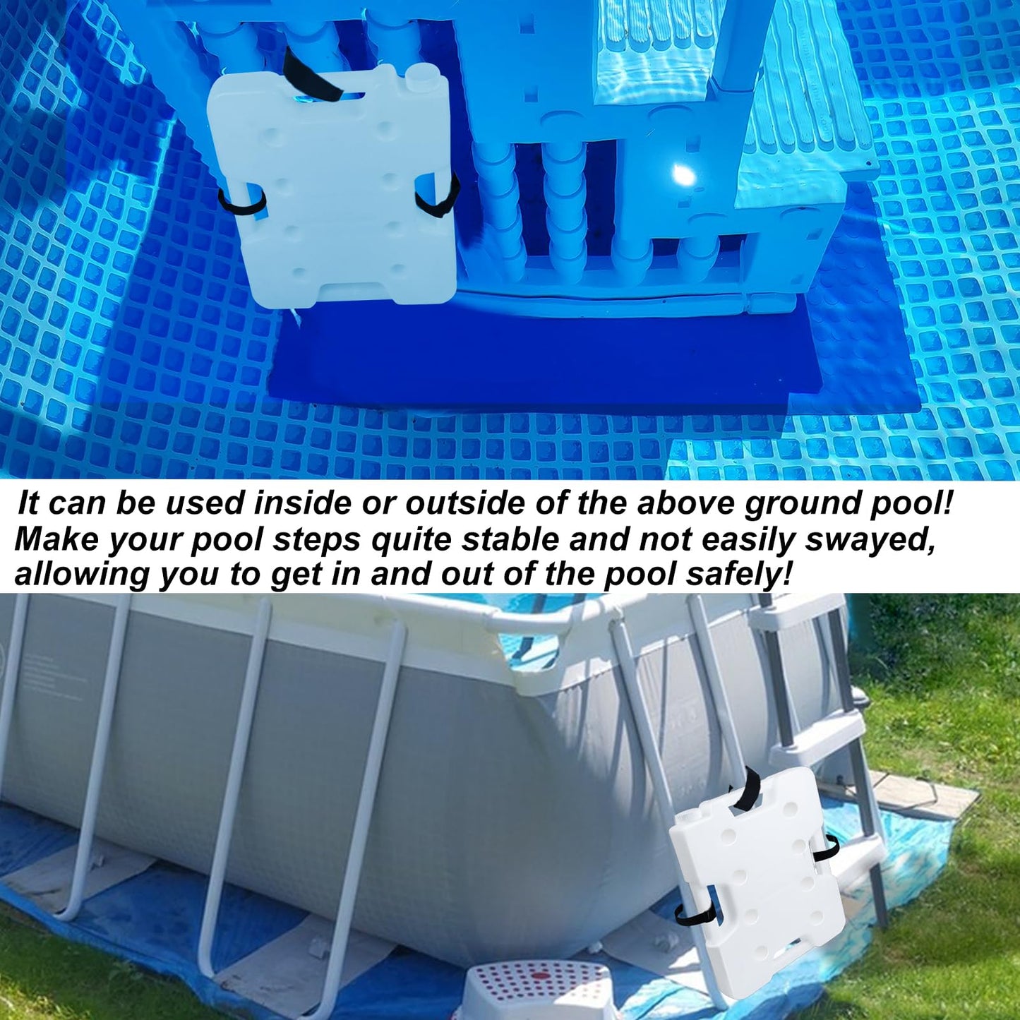 2 Pack Swimming Pool Ladder Weights for Above Ground Pools, Plastic Pool Step Weights Removable Stair Weights Anchor Container Sand Bag with 8 Hook and Loop Straps Hold 52lbs for Easy Step System