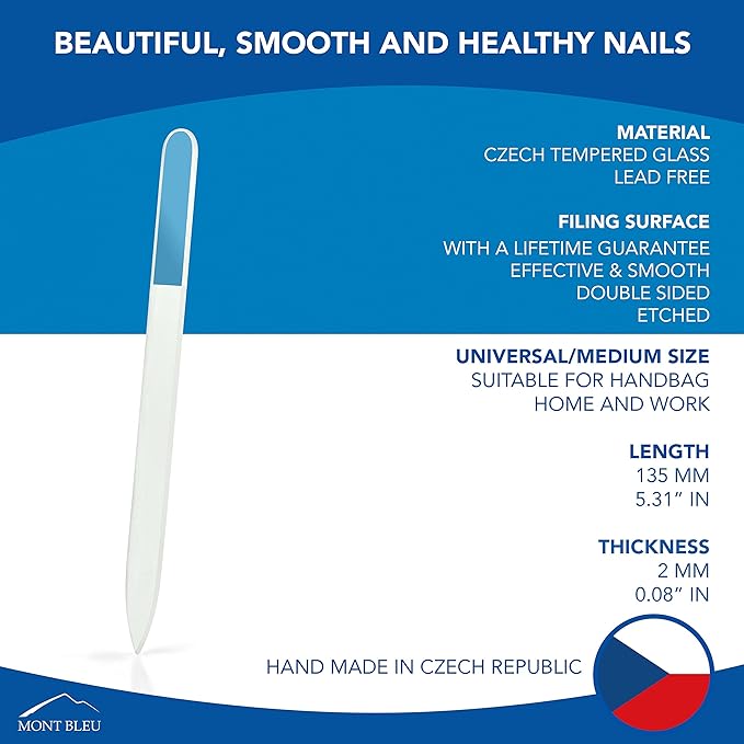 Mont Bleu Rainbow Crystal Nail File in Black Pouch - Czech Tempered Glass - Handmade in Bohemia (Czech Republic)