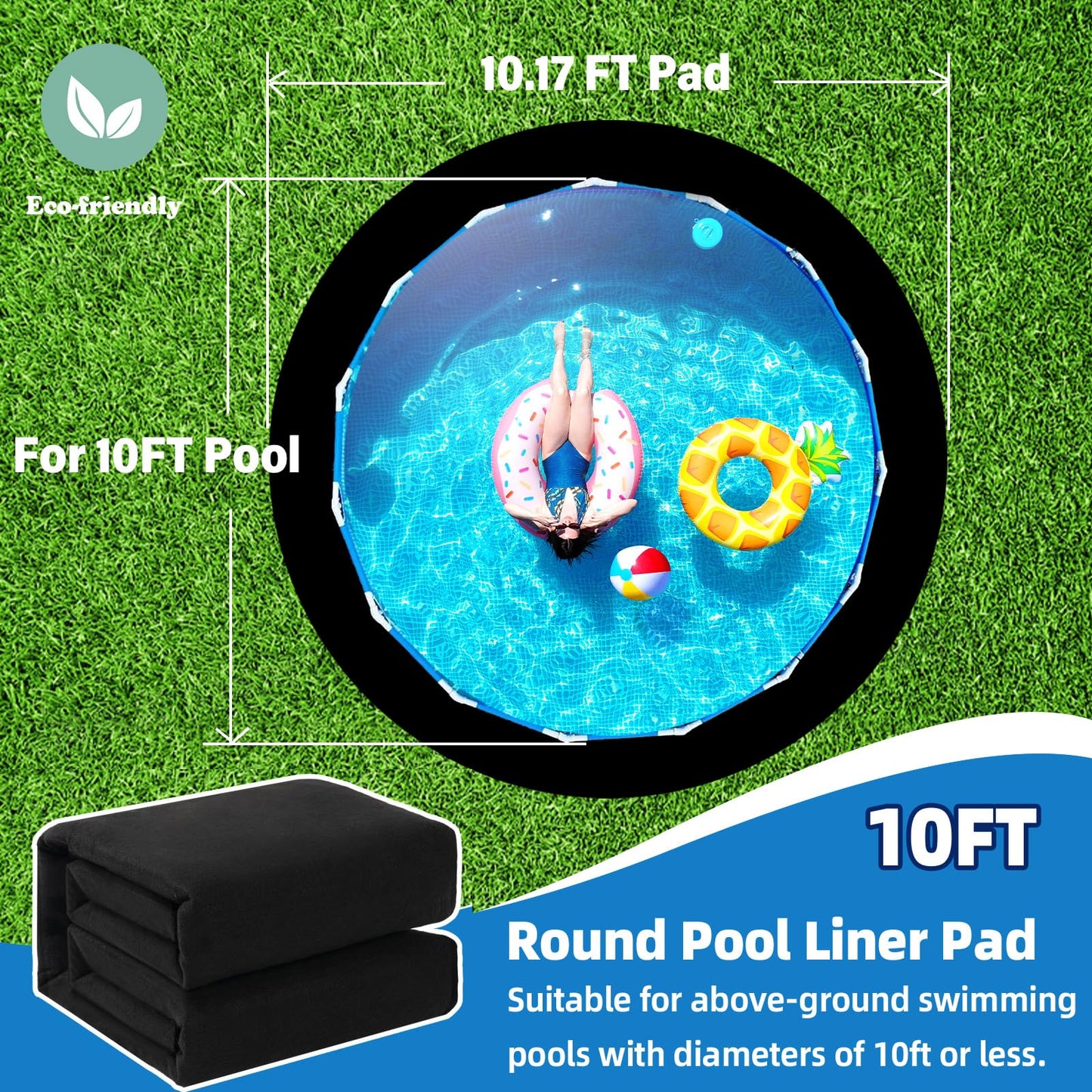 Upgrade Thicken 10ft Round Pool Liner Pad for Above Ground Pool, 300g/㎡ Seamless Swimming Pool Mat, Under Pool Padding, Puncture Protection, Extend Liner Life, Durable Geotextile Material Eco-Friendly
