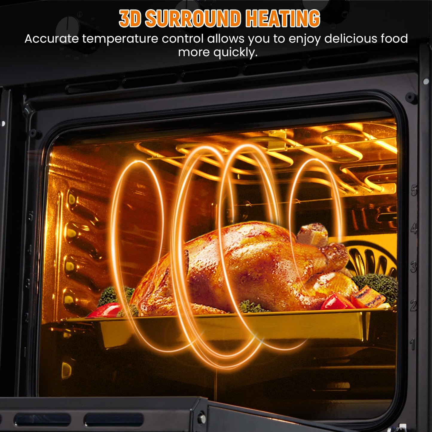 24 Inch Built-in Electric Single Wall Oven, 2.5 Cu.ft Stainless Steel Convection Oven with 8 Cooking Functions, Mechanical Knob Control, 500℉ Max Temperature, 3-Layer Tempered Glass Door