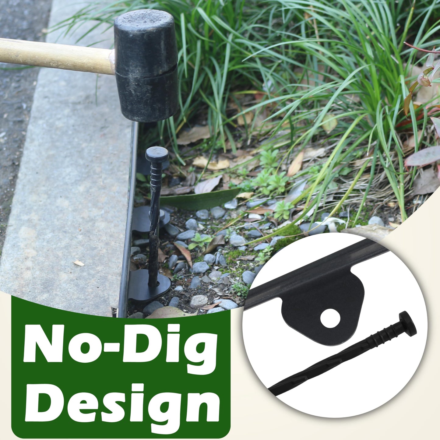 Gardzen Landscape Edging Kit, 20-Foot Long, 3-Inch Tall, No Dig Garden Edging Border for Flower Beds, Tree Rings, Pathways, Includes 24 Spikes