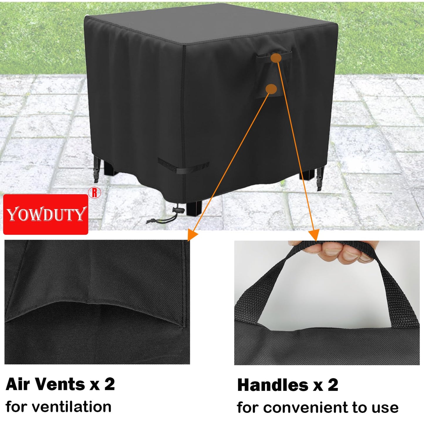 YOWDUTY Propane Fire Pit Cover Square 30 Inch, Waterproof Heavy Duty 600D Gas Fire Pit Table Cover 30 x 30 x 25 Inch, Fit 28-30 Inch Firepit Table, All-weather Protection For Patio Fire Table
