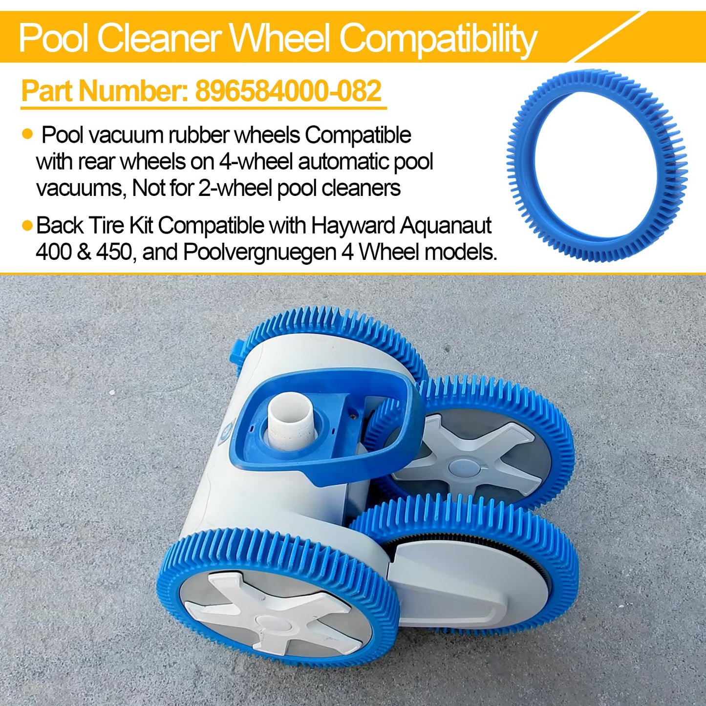 Pool Cleaner Tire Combo Kit for Hayward Pool Vacuums fit for Poolvergnuegen with Super Hump Front 896584000-143 and Rear Tires 896584000-082 Robot Vacuums(2pcs front tires + 2pcs back tires)