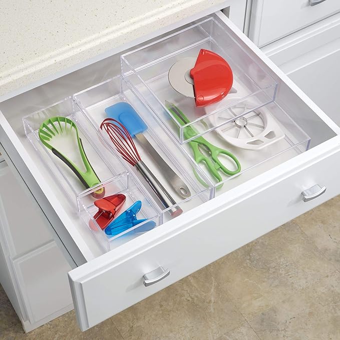 iDesign Decorative Countertop Vanity Tray Organizer for Bathroom, Bedroom, Closet, Entryway, The Clarity Collection Ã¢ÂÂ 8" x 8" x 2", Clear