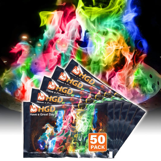 HGD (50 PCS) Magic Campfire Fire Color Changing Packets for Fire Pit, Indoor/Outdoor Fireplace, Bonfire - Rainbow Magical Flame, Camping Accessory, Compatible with Wood
