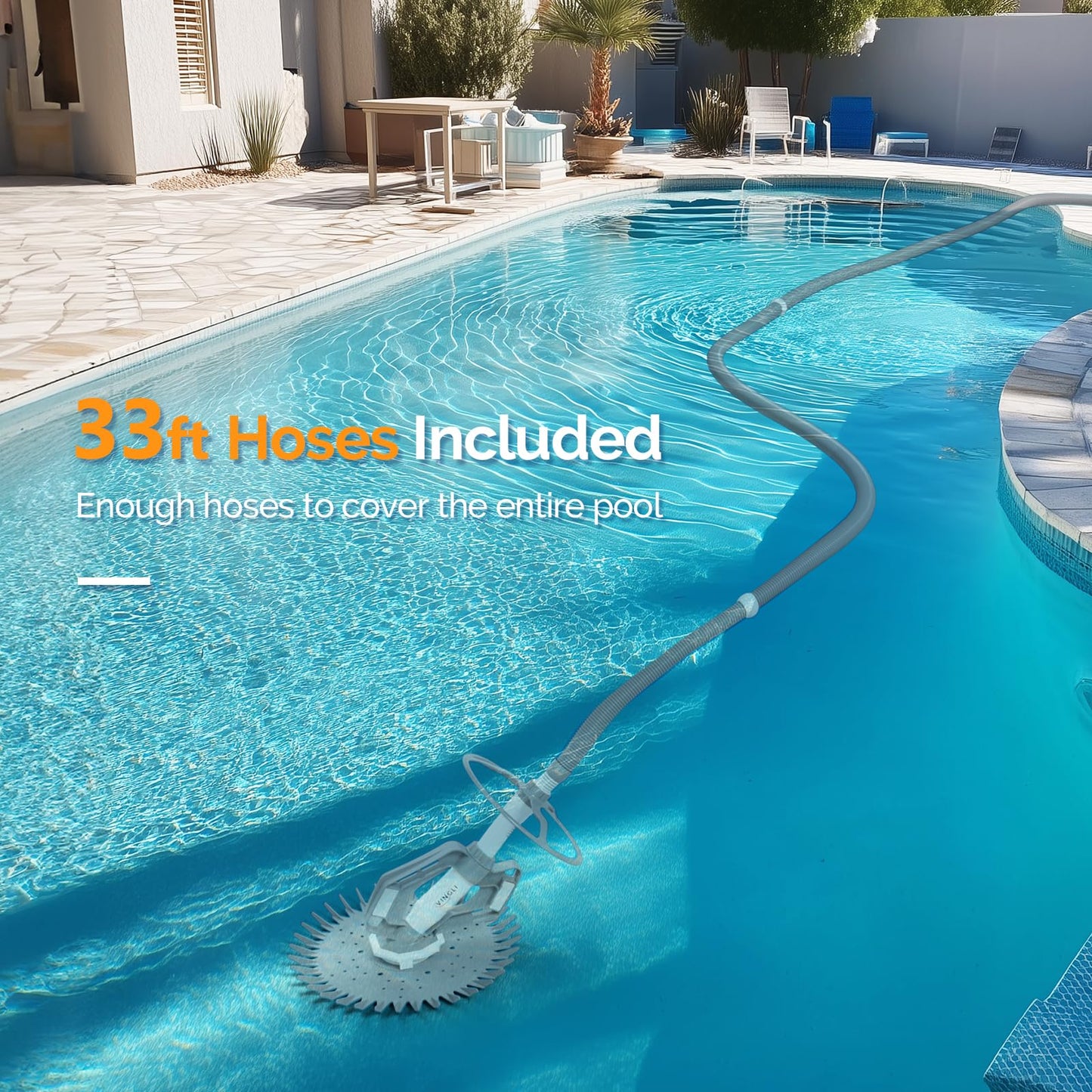 VINGLI Pool Vacuum Cleaner Automatic Sweeper Swimming Pool Creepy Crawler Vacuum with 33FT Hoses (Gray&White)
