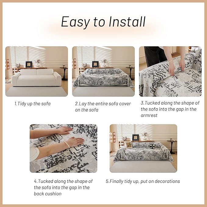 MYSKY HOME Boho Couch Cover Sofa Covers, Couch Covers for 2 Cushion Couch Sofa, Chenille L Shape Sectional Couch Cover- Pet-Friendly, Machine Washable, Sofa Protector for Kid, 71"x118", Dark Grey Maze