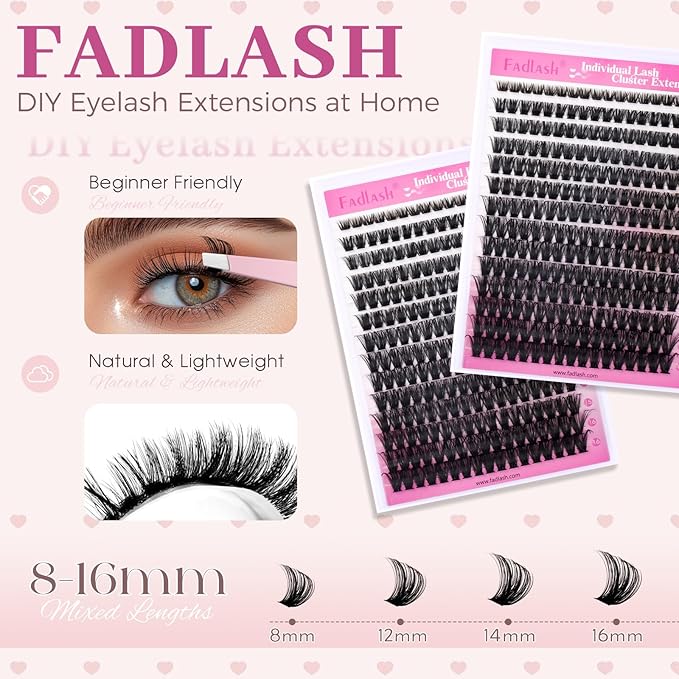 FADLASH Lash Clusters Fluffy 80D Eyelash Clusters 8-16mm Volume Lashes Cluster D Curly Cluster Eyelash Extensions (80D, 8-16mm)