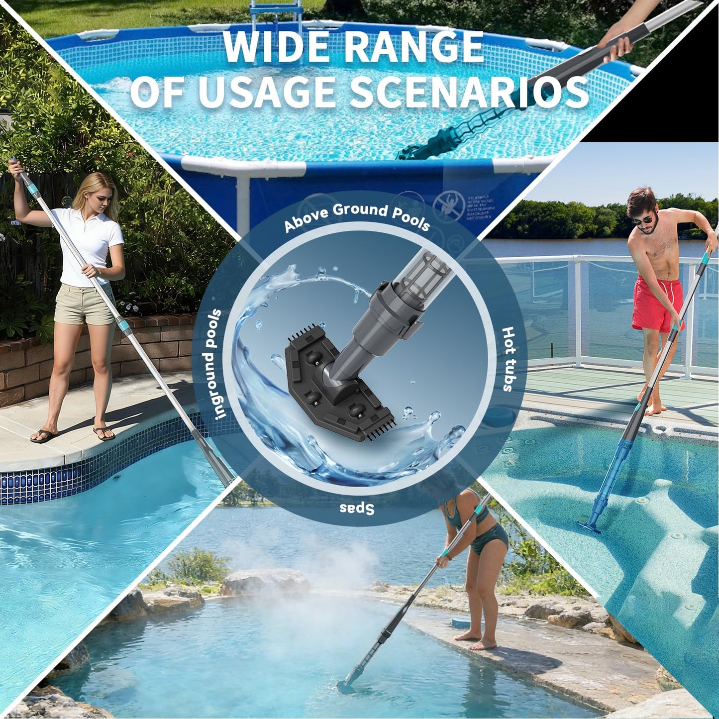 Handheld Spa Hot Tub Vacuum- Cordless Small Above Ground Pool Cleaner with 2 Brush Heads, 90 Mins Running Time, 12 Gallons/Min Powerful Suction, Ideal for Cleaning Debris and Sand Underwater, Black