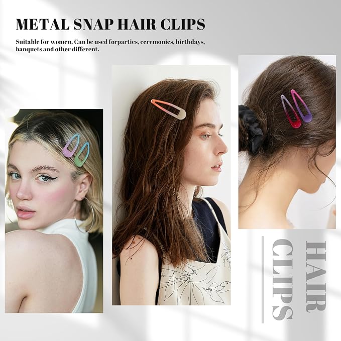 20 PCS Metal Snap Hair Clips Water Drop No Slip Barrettes for Women Bright Small Hair Clips For Thick And Thin Fine Hair,Assorted Colors,1.97 x 0.5 In.