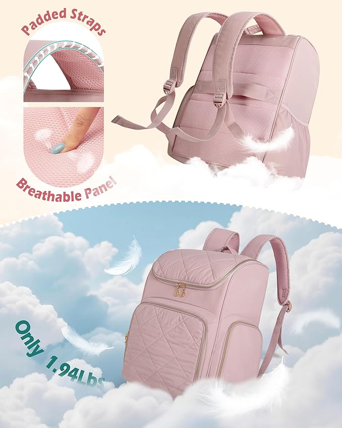 Insulated Hairstylist Travel Bag Backpack with Detachable Dividers and Multiple Pockets, Quilted Hair Tool Travel Bag with Multiple Pockets for Hairstylist and Barber, Pink
