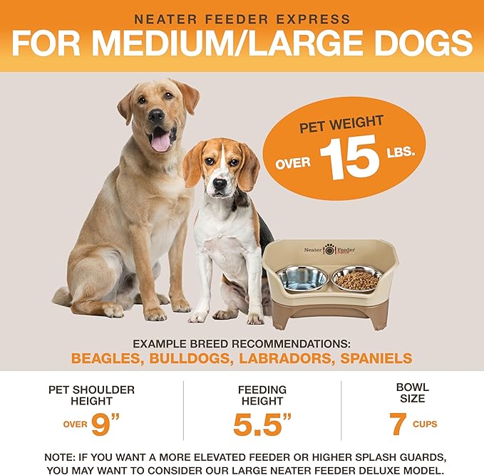 Neater Feeder Express Mess Proof Dog Bowls Elevated for Medium to Large Sized Breed, No Spill Raised Dog Food Bowl Stand, Stainless Steel Food and Water Bowl Set, Pet Dish Feeding Station, Cappuccino