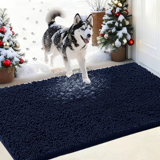 IM HOME Chenille Absorbent Outdoor Doormat 71" x 25", Washable Muddy Door Mats for Dog Non Slip Heavy Indoor Doormat Soft Front Inside Doormats for Entryway, Mud Dog Paws, Patio Navy Blue