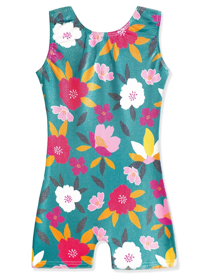 HOZIY Green Girl Gymnastics Leotard with Shorts for Kids Leo Size 8-9 9-10 8-10 Year Old White Pink Flower Floral Tumbling Outfits Biketard Shiny Sparkly Leotards for Girls Gymnastics Size 8-10
